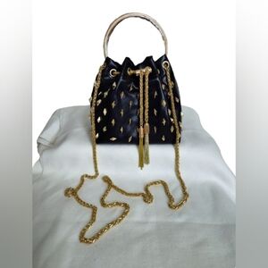 MADRAG Elegant Black and Gold Metal Spike Womens Handbag Crossbody Satchel Purse